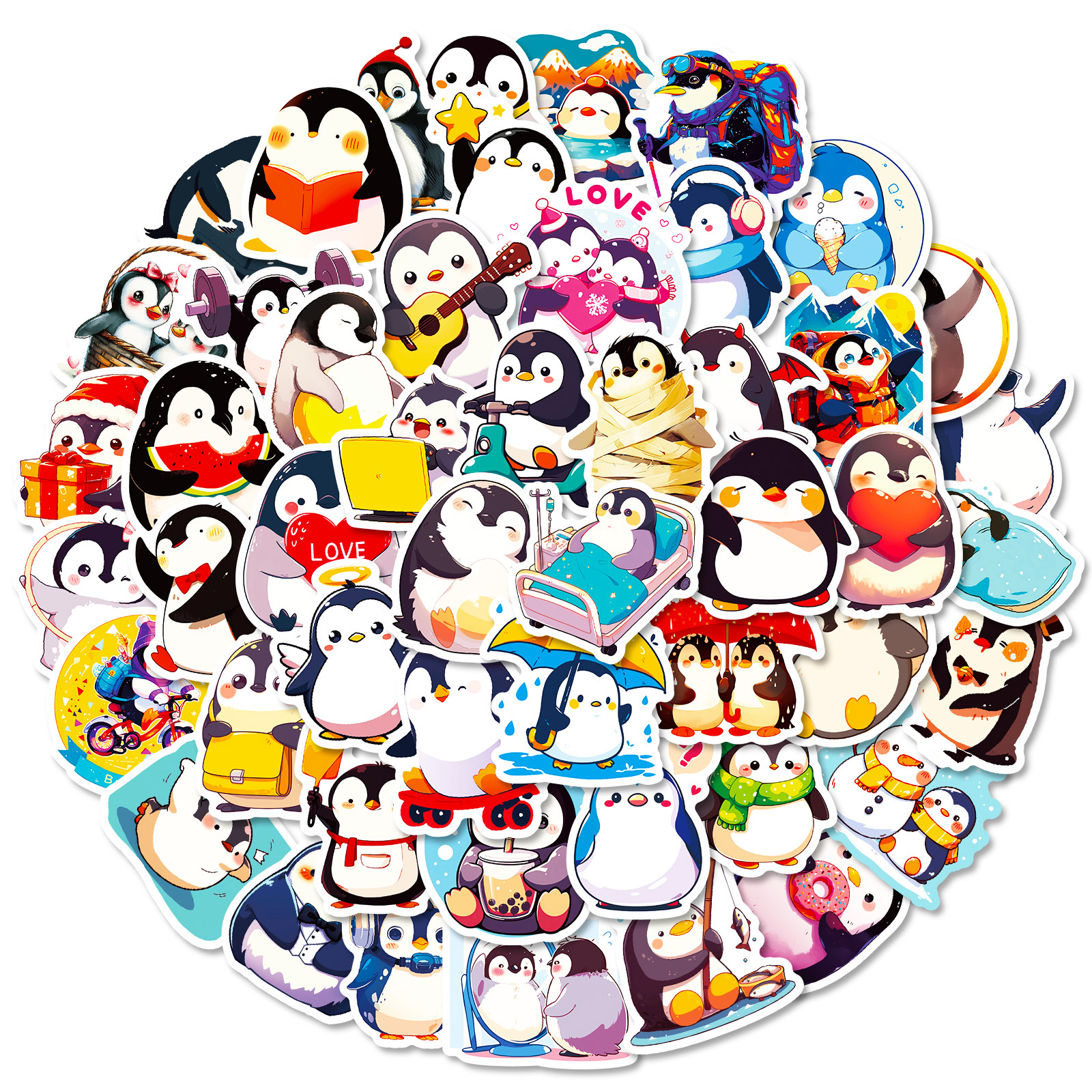 50 cute and funny penguin cartoon doodle animal stickers