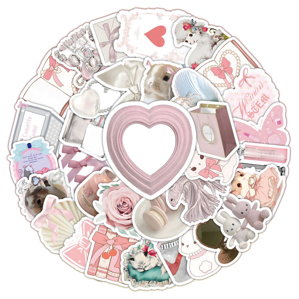 60 pieces of coquette pink ins graffiti stickers can be used to decorate mobile phone cases, notebooks, desks and waterproof stickers