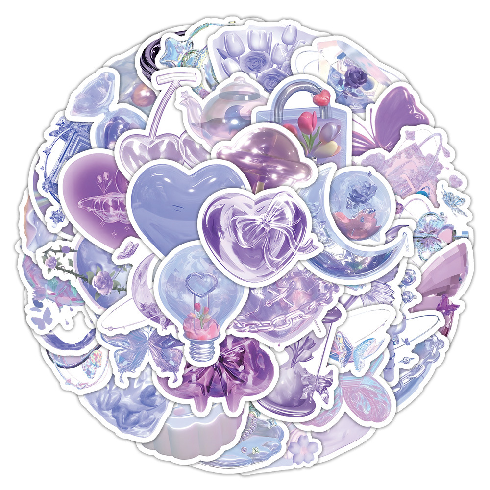 60 pcs shiny purple graffiti stickers laser notebook materials