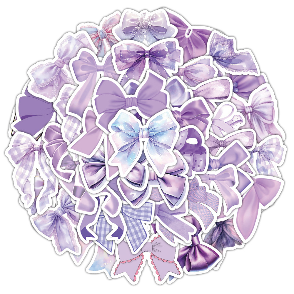 54 pcs cross-border new purple bow graffiti stickers exquisite personality fashion decoration mobile phone waterproof stickers wholesale
