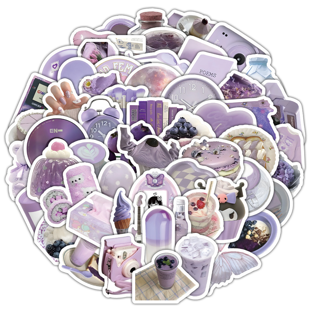 60 pcs Cross-border retro purple personality simple stickers refrigerator stickers luggage notebook