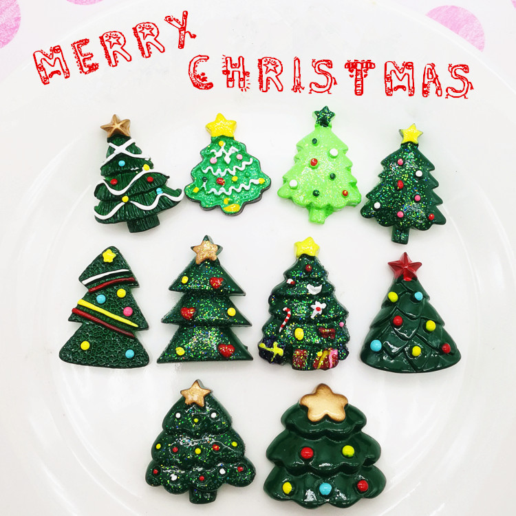 Random Mix 10 pcs Sparkling Pink Christmas Tree resin DIY accessories