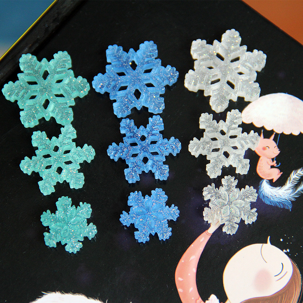 Random Mix 20 Sparkling semi transparent snowflakes resin DIY accessories