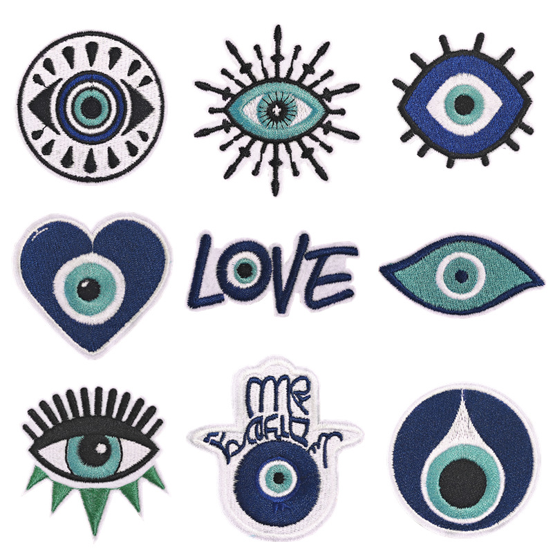 9PC Devil's Eye Iron On Sew on Patch Embroidered Cloth Patch Set