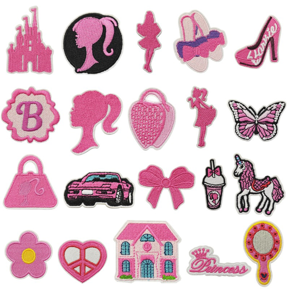 20PCS Pink Cartoon Girl Ironing Sewing Patch Embroidered Cloth Patch Set