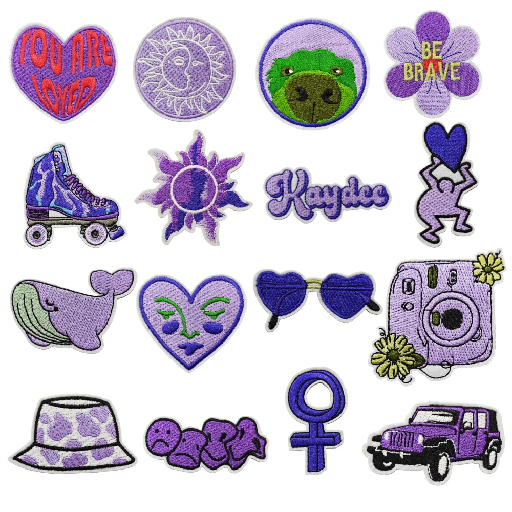 16PCS Purple Series Ironing Sewing Patch Embroidered Cloth Patch Set