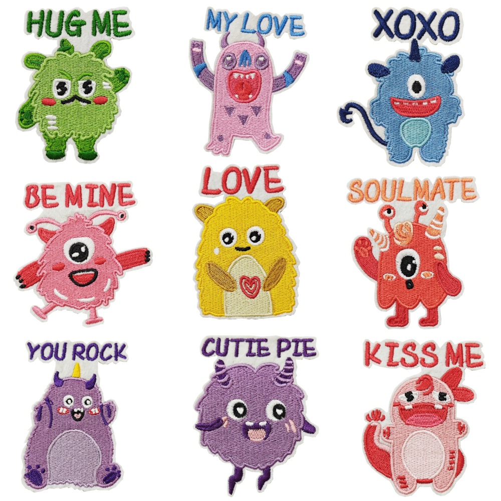 9PCS Cute Cartoon Colorful Little Monsters Ironing Sewing Patch Embroidery Cloth Patch Set