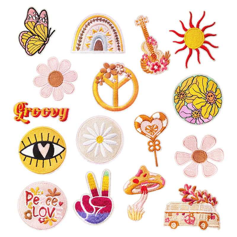 16PCS Lovely light color series ironing and sewing patches embroidered cloth patch set