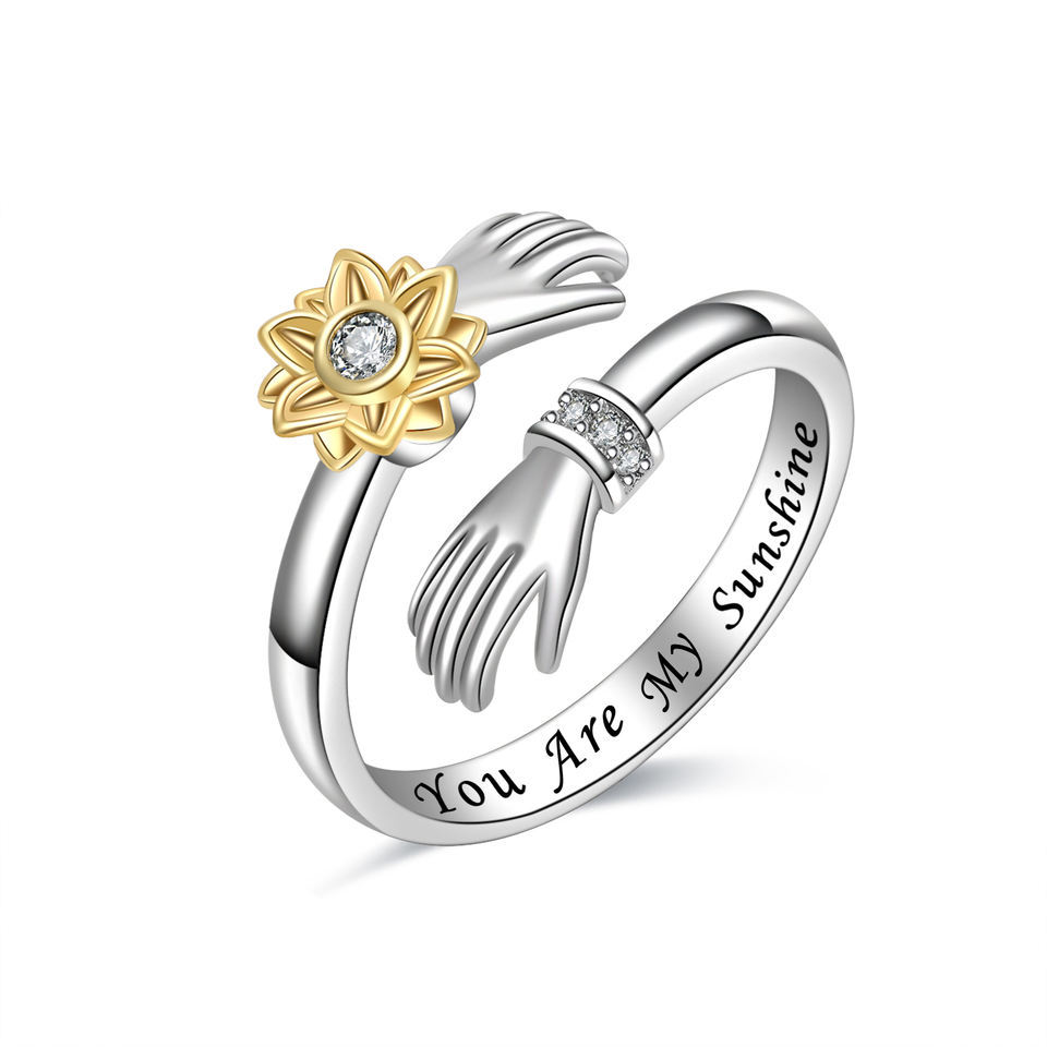 Adjustable sunflower rotating silver-plated ring You Are My Sunshine