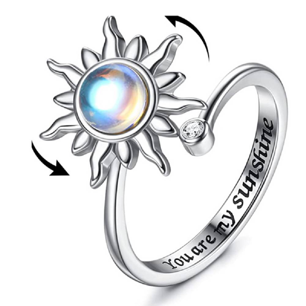 Moonstone lettering rotatable ring