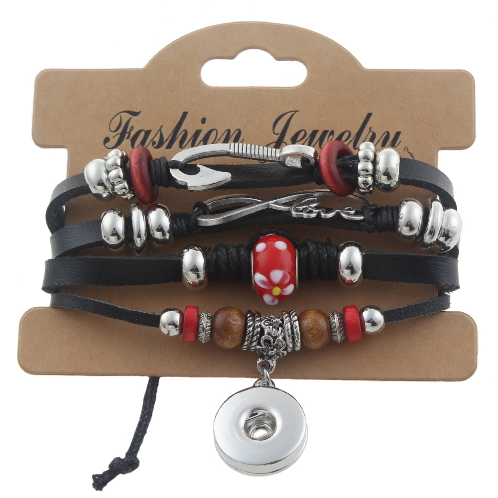 20mm Leather bracelet set snap bracelet