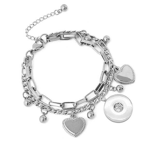 double-layer stainless steel heart bracelet Fit 20mm snap buttons