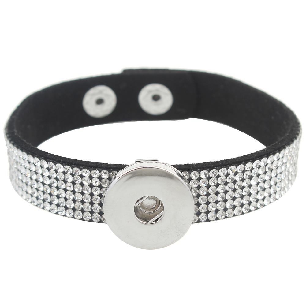 Black Flannelette Full Crystal Snaps Button Bracelets Fit 18mm and 20mm Ginger Snaps buttons
