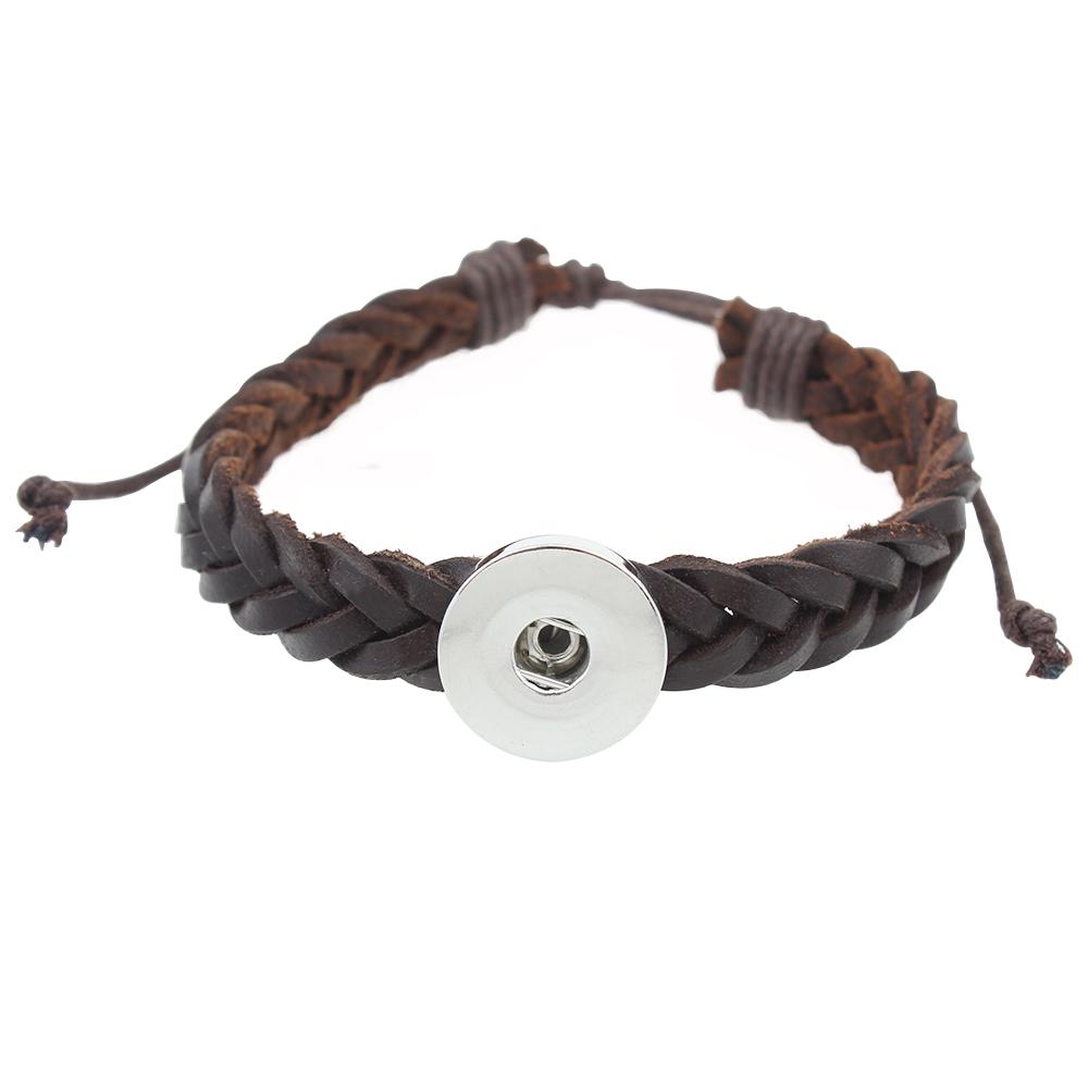 Brown Leather braid Snaps Button Bracelets Fit 18mm and 20mm Ginger Snaps buttons