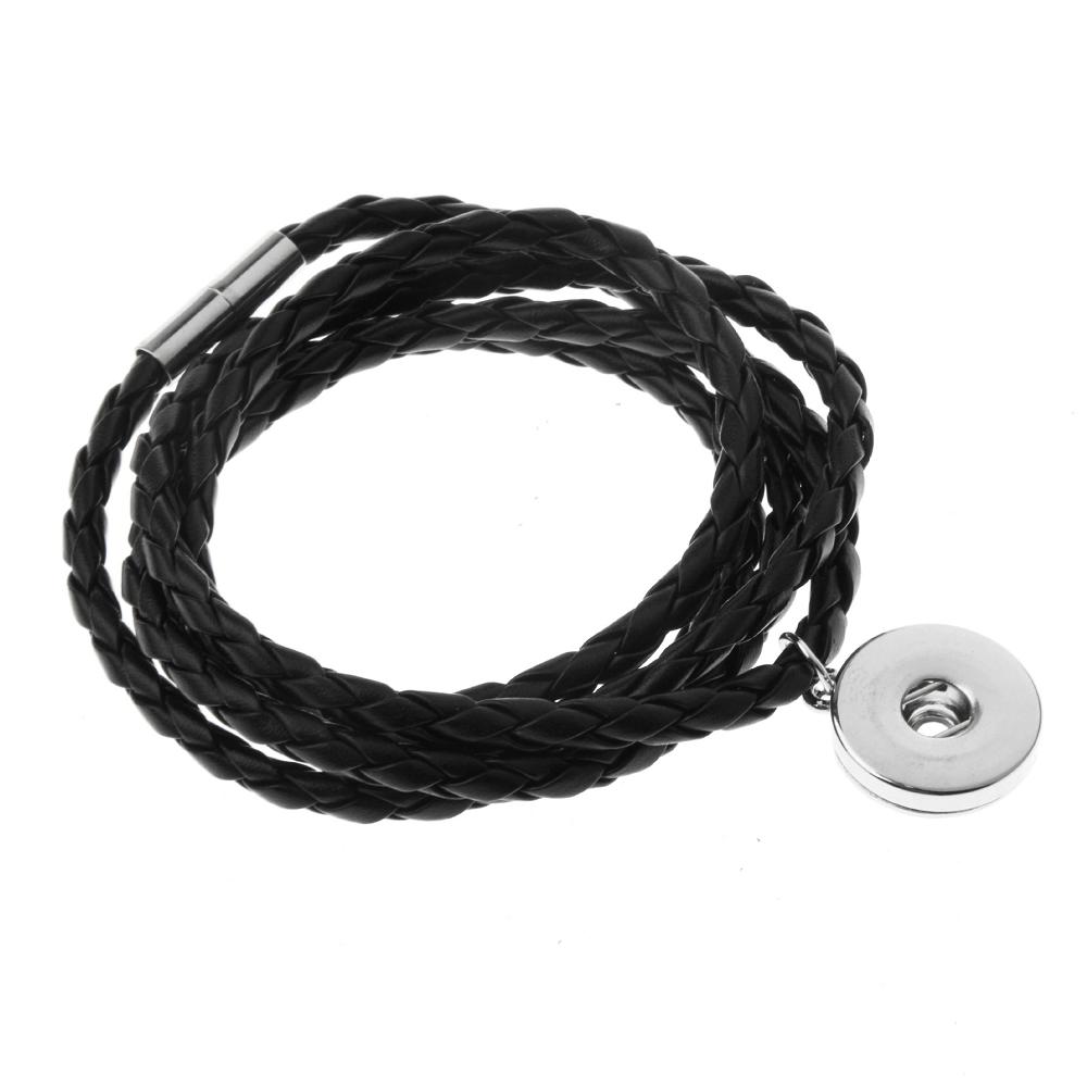 95CM Black Leather Multi-storey Snap Bracelets or necklace