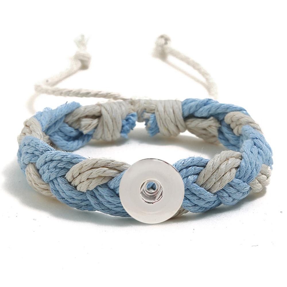 20MM Woven blue and white Cotton thread Snap Bracelets