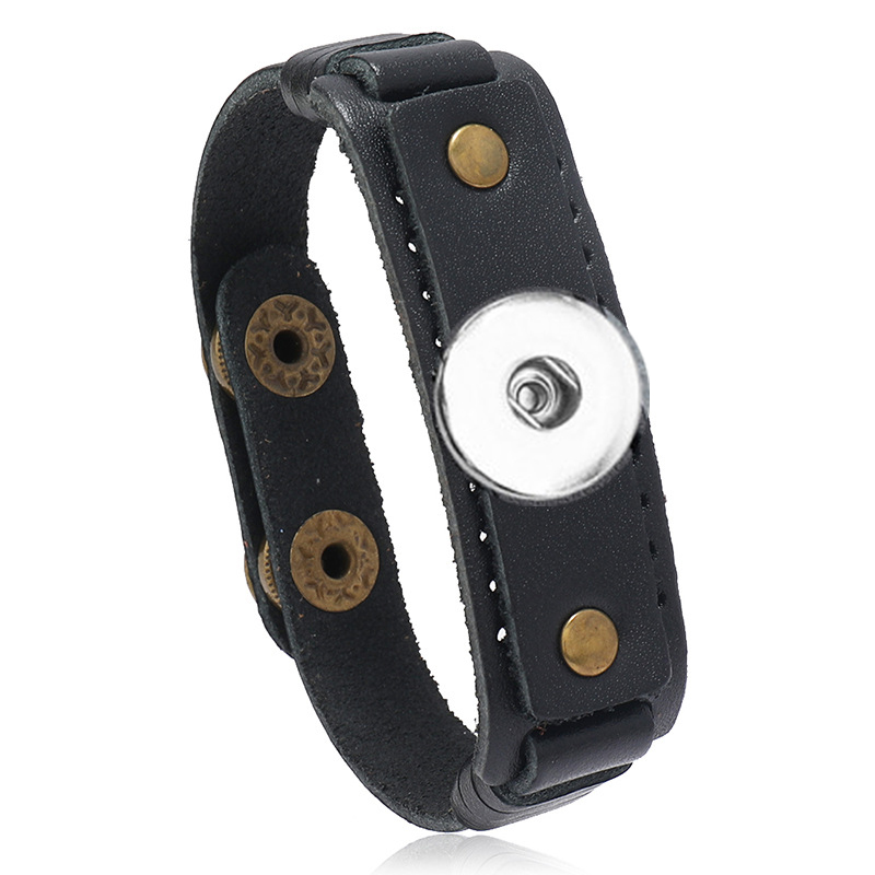 20MM Black leather Snap Bracelets