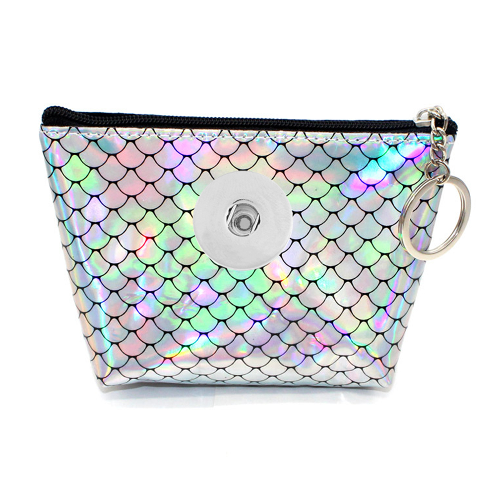 18MM Snap Buttons Fish Scale Zipper Coin Purse Laser Small Wallets