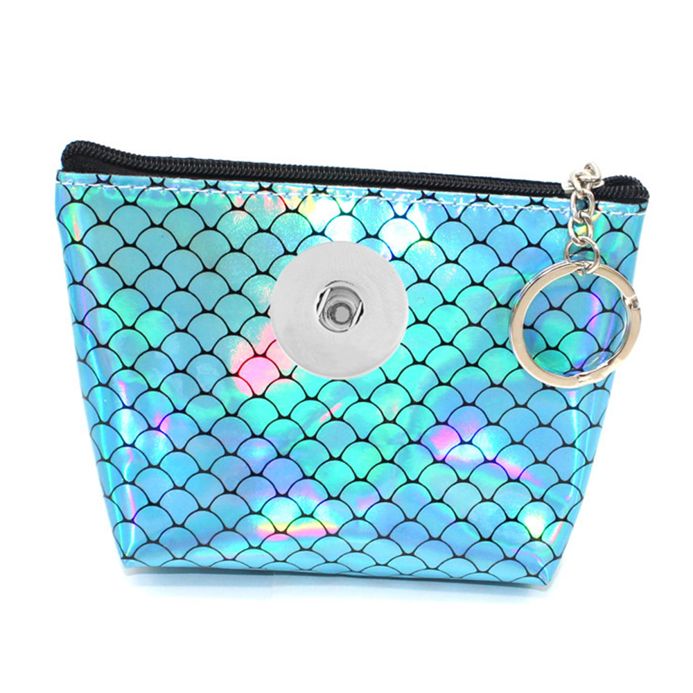 18MM Snap Buttons Fish Scale Zipper Coin Purse Laser Small Wallets
