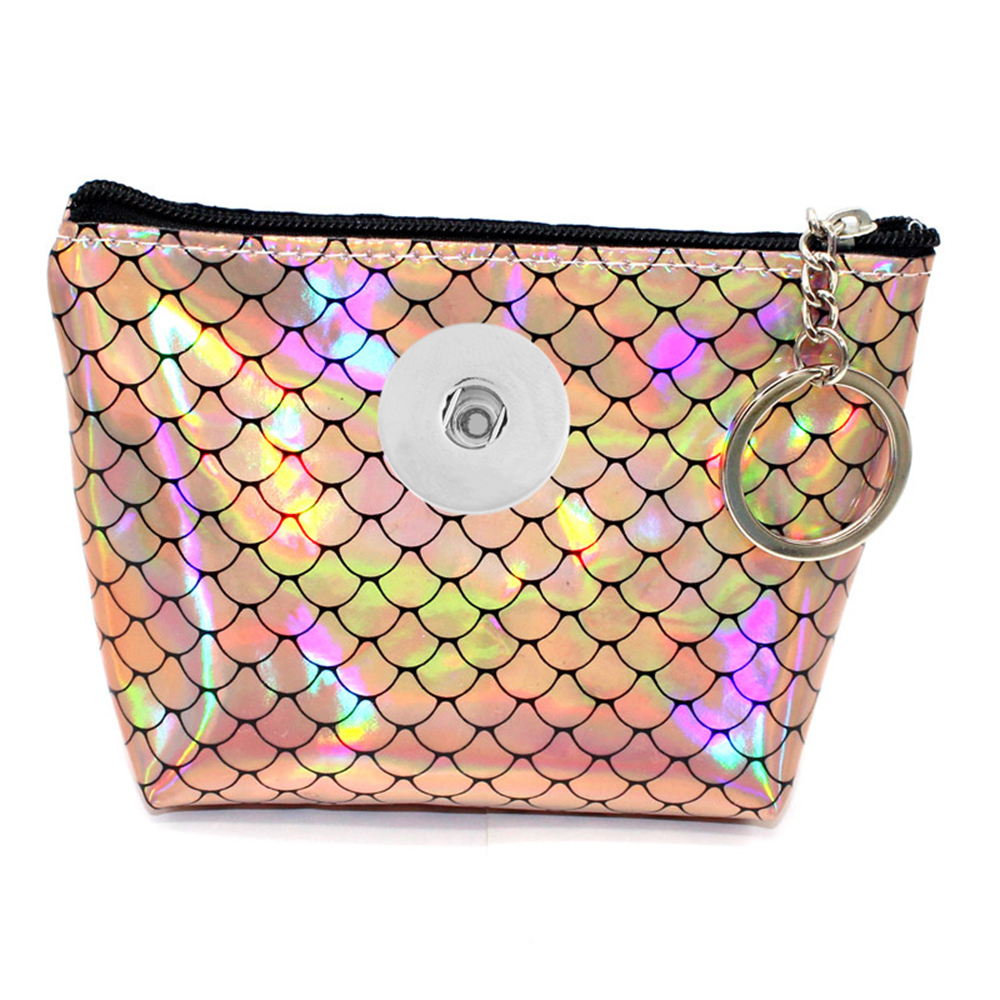 18MM Snap Buttons Fish Scale Zipper Coin Purse Laser Small Wallets