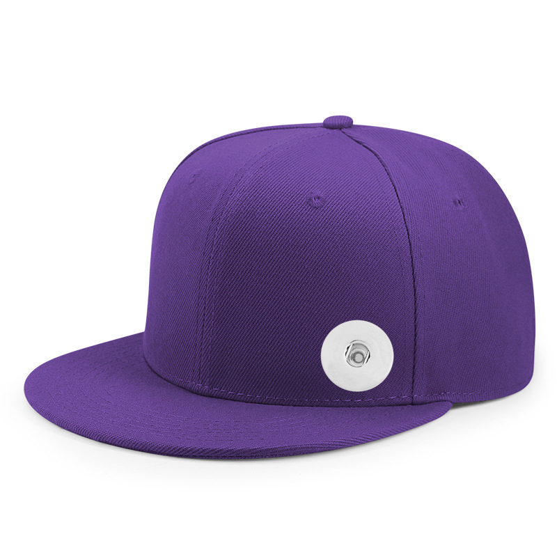 20mm Snap Button Solid Color Flat Bill Cap Baseball Cap