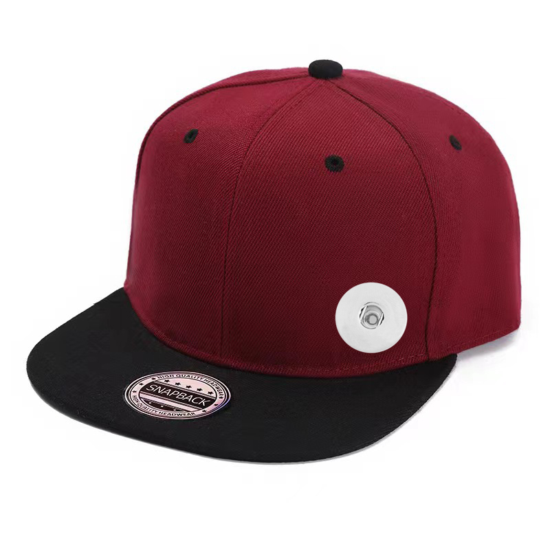 20mm Snap Button Solid Color Flat Bill Cap Baseball Cap