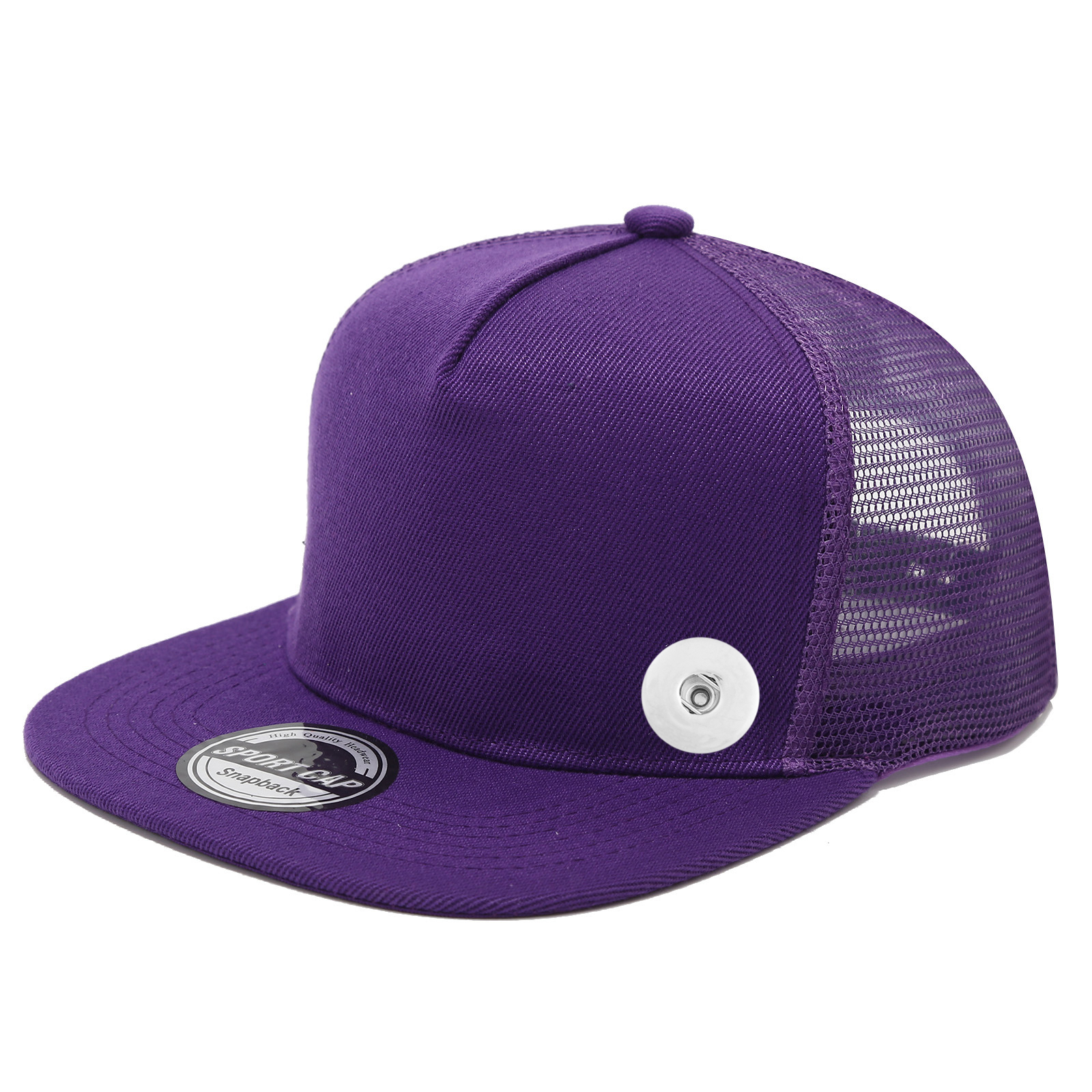 20mm Snap Button Solid Color Flat Bill Cap Baseball Cap