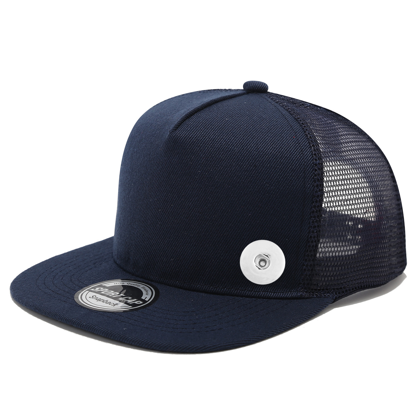 20mm Snap Button Solid Color Flat Bill Cap Baseball Cap