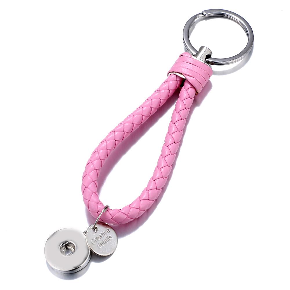 Pink braid Leather Snaps keychain Bag Charms