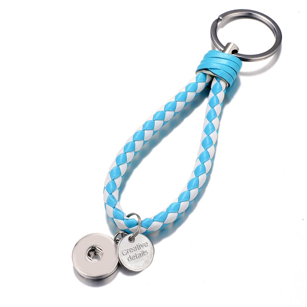Sky Blue and White braid Leather Snaps keychain Bag Charms