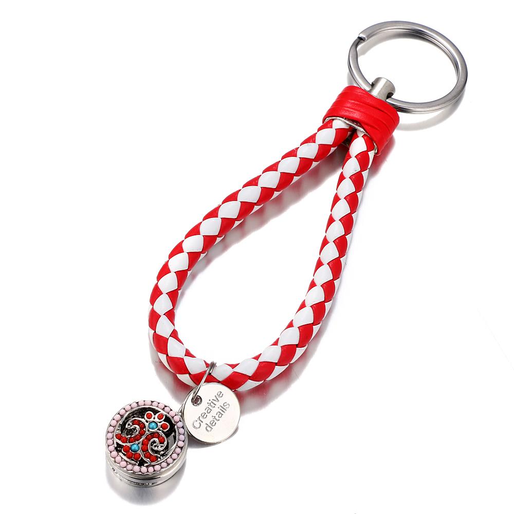White and Red braid Leather Snaps keychain Bag Charms