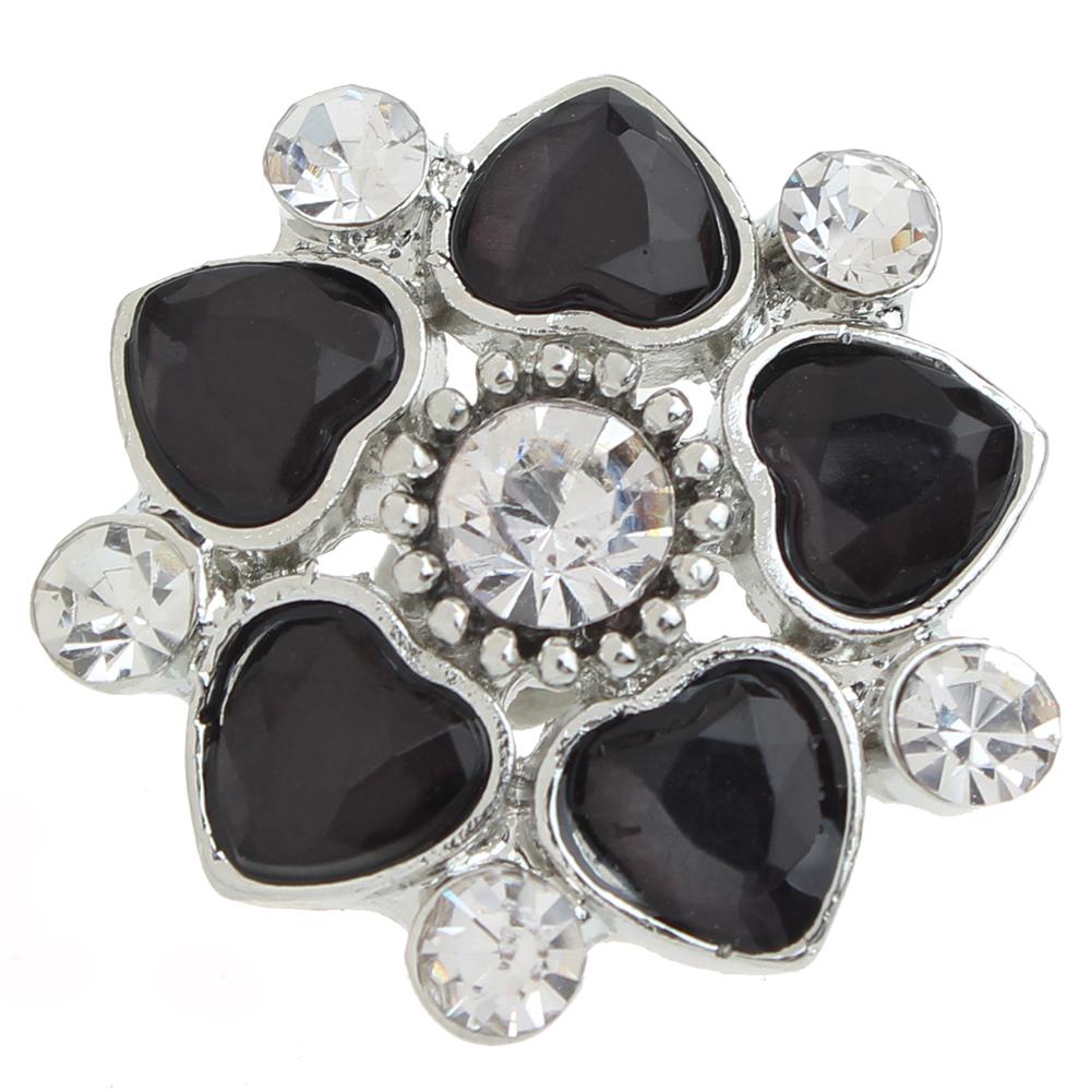 Black Crystal Heart Love Snap Button