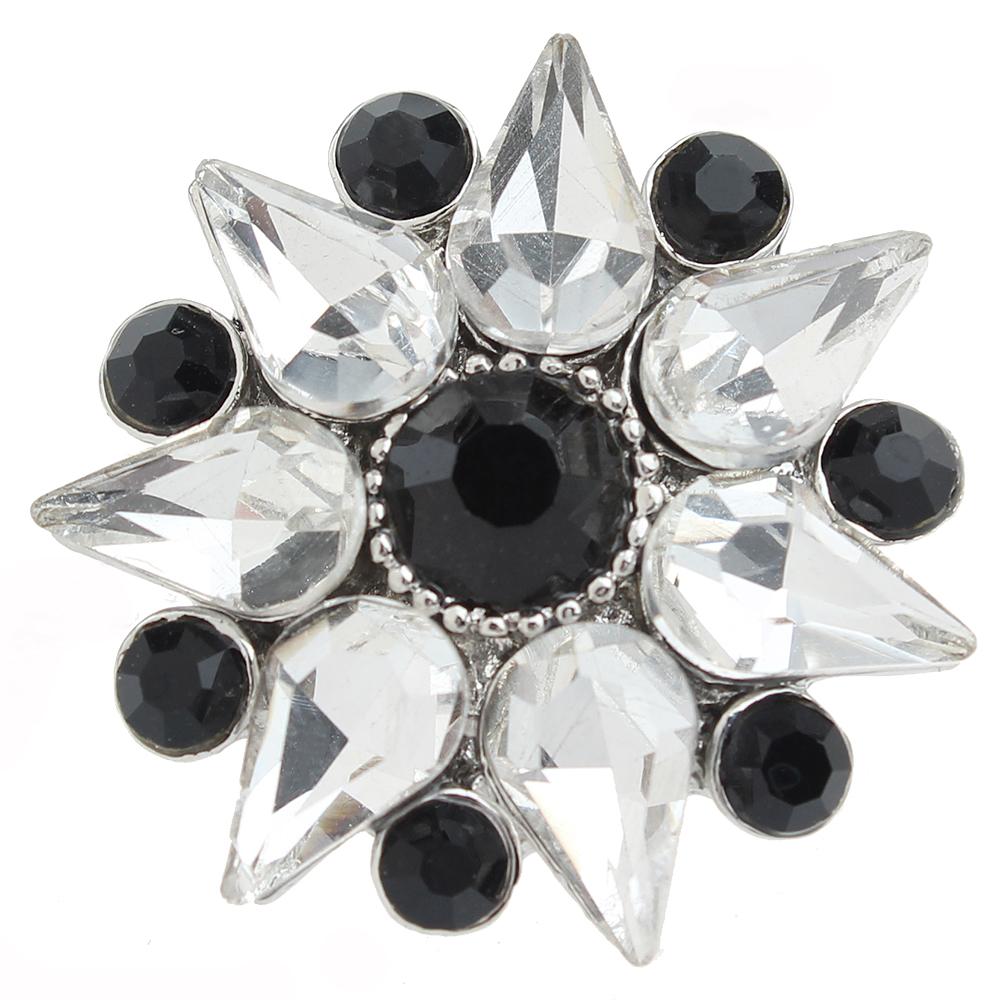 30mm Black and White Crystal Flower Snap Button