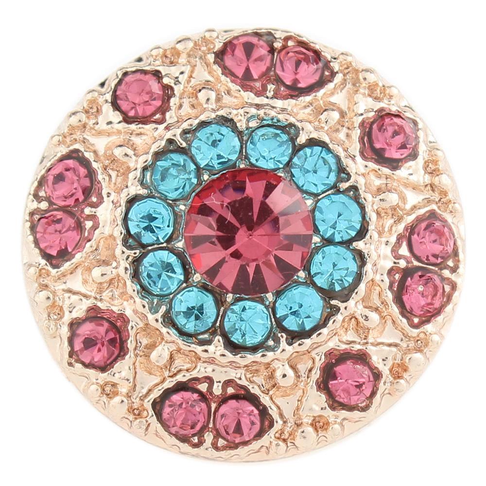 Rose golden plated rose red rhinestone 20mm Snap Button