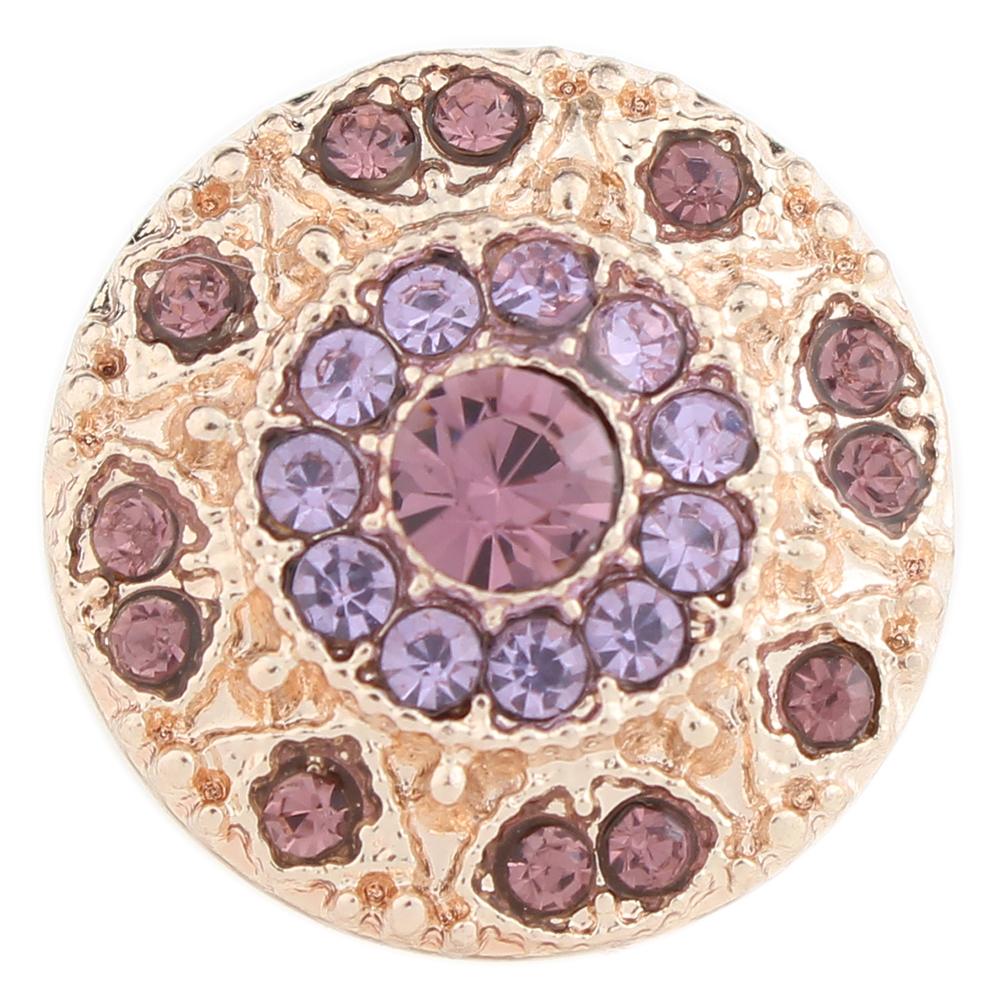 Rose golden plated purple rhinestone 20mm Snap Button