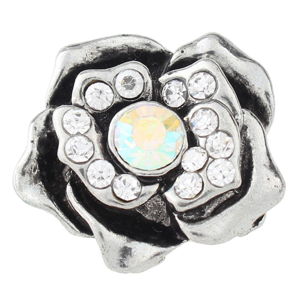 Flower with white rhinestone 20mm Snap Button