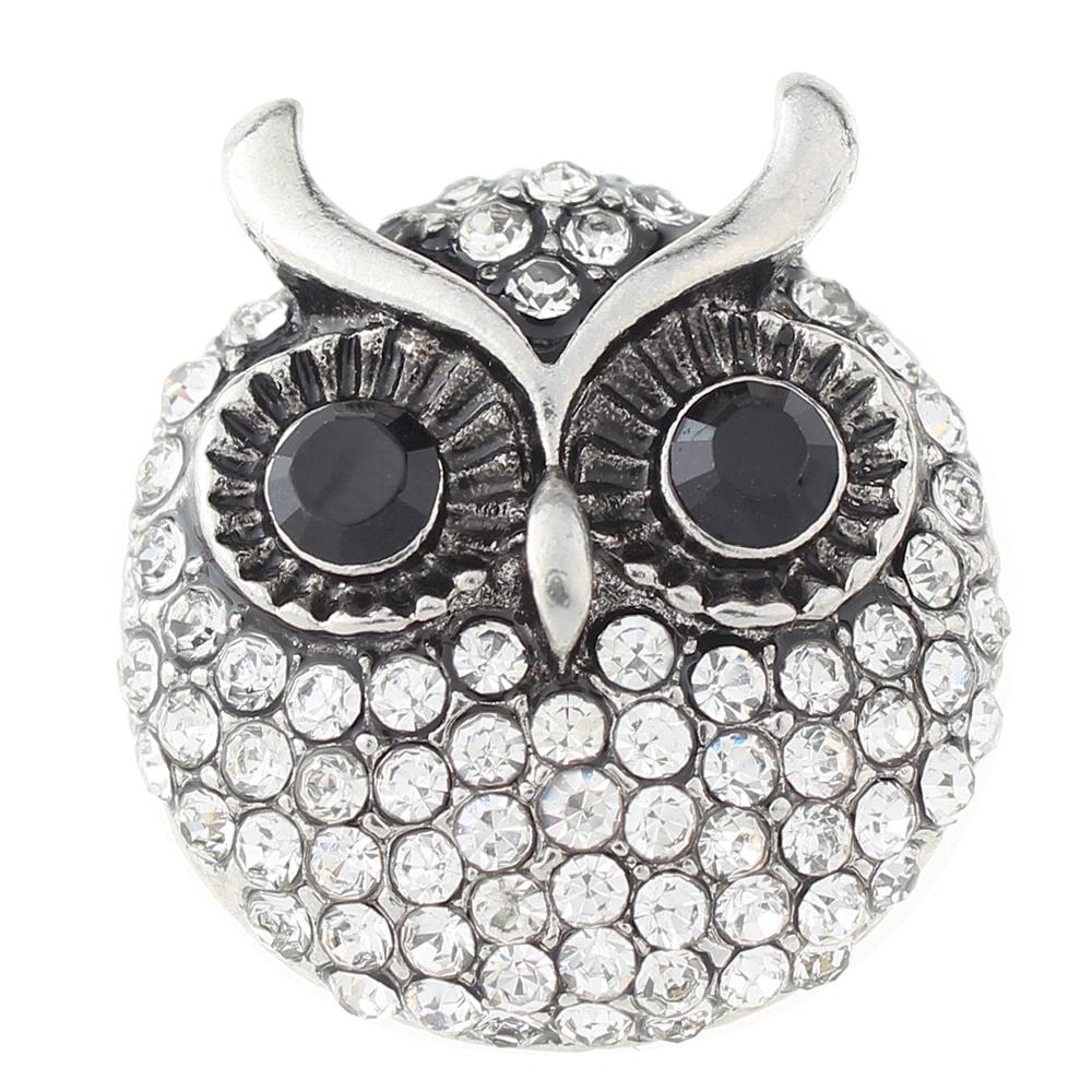 Owl with white rhinestone 20mm Snap Button