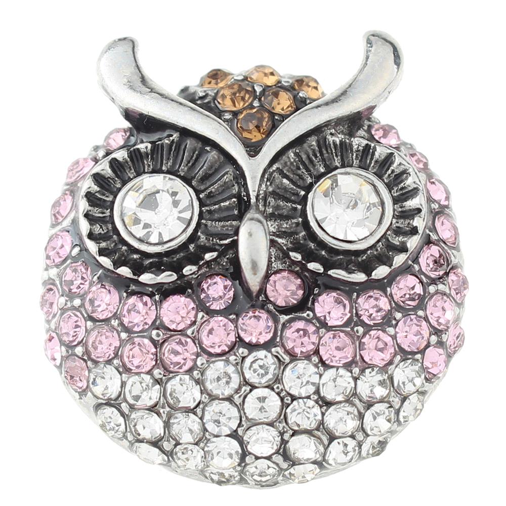 Owl with pink rhinestone 20mm Snap Button