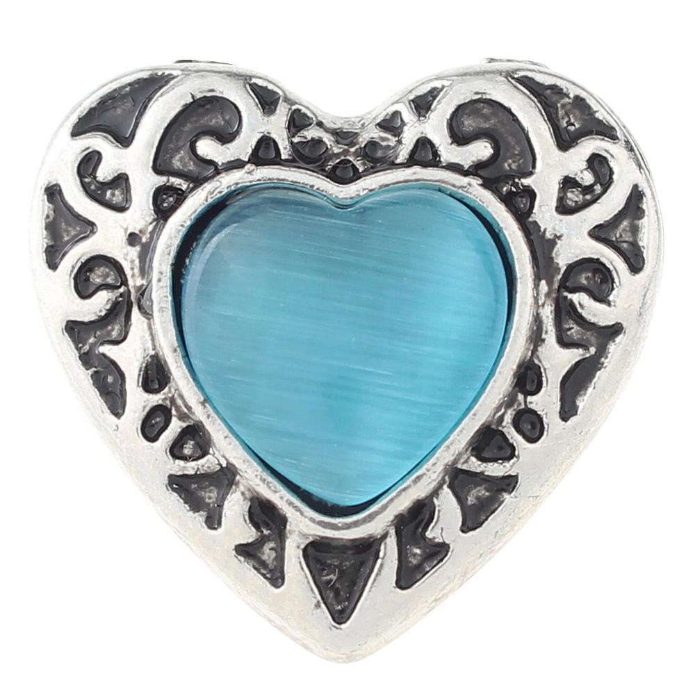 Heart design with blue cat-eye stone 20mm Snap Button