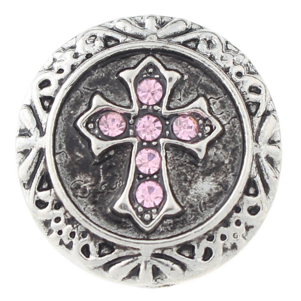Cross design with pink rhinestone 20mm Snap Button