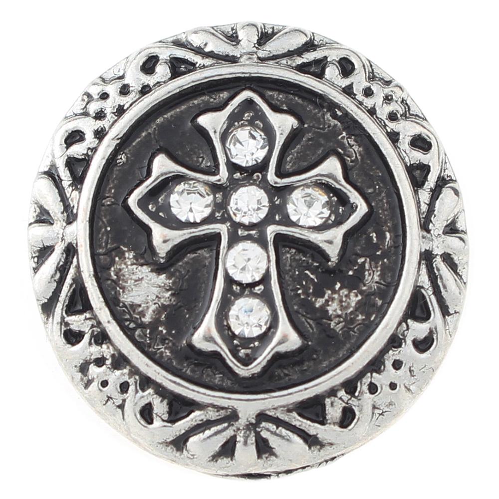 Cross design with white rhinestone 20mm Snap Button