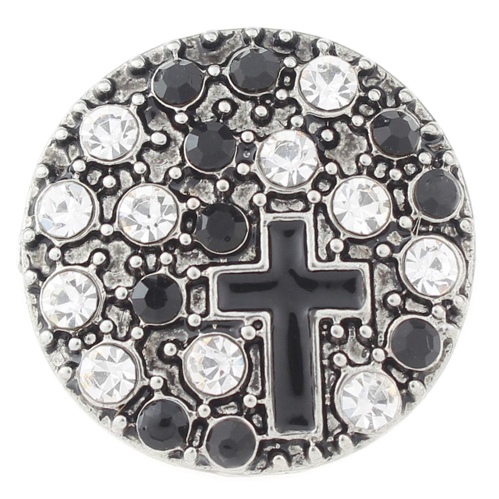 Cross design with white rhinestone 20mm Snap Button