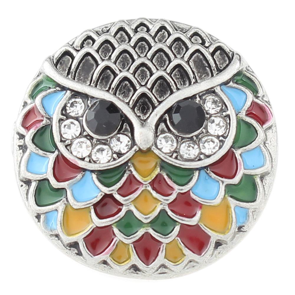 Colorfu Owl design with rhinestone 20mm Snap Button