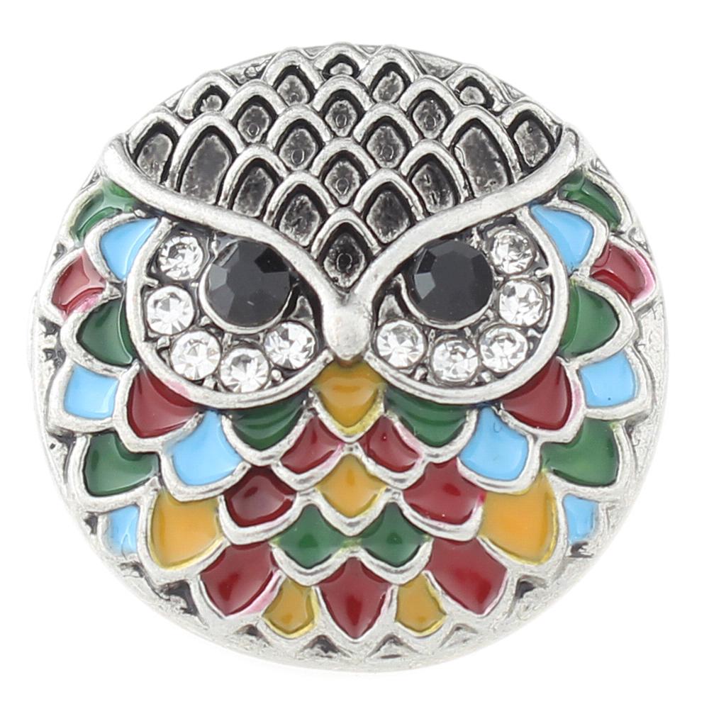 Colorfu Owl design with rhinestone 20mm Snap Button