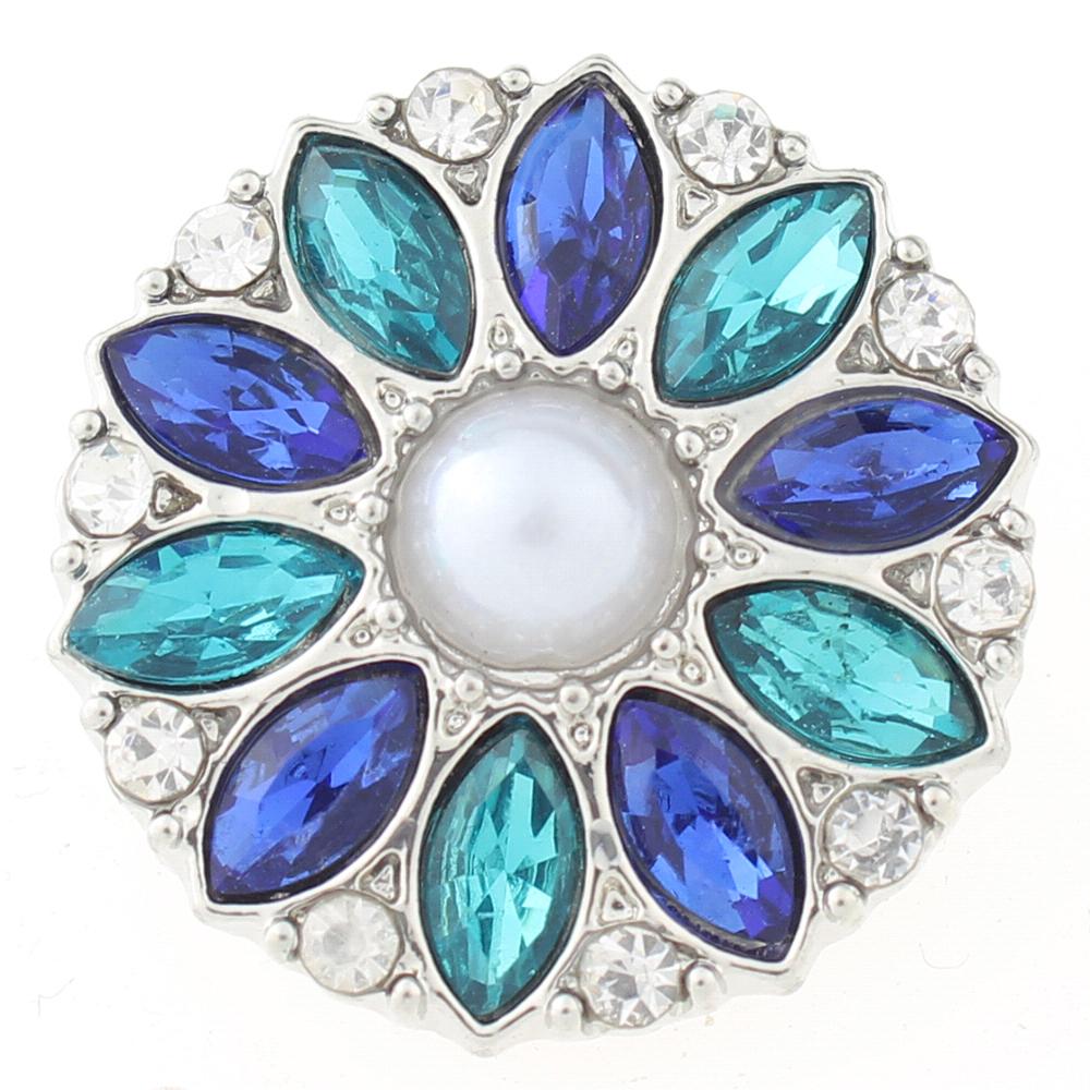 Design snaps plated sliver with blue rhinestone 20mm Snap Button
