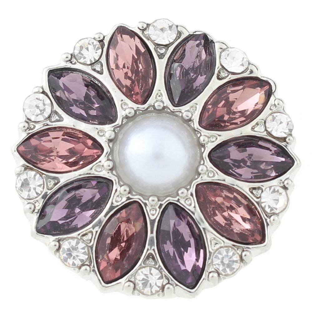 Design snaps plated sliver with purple rhinestone 20mm Snap Button
