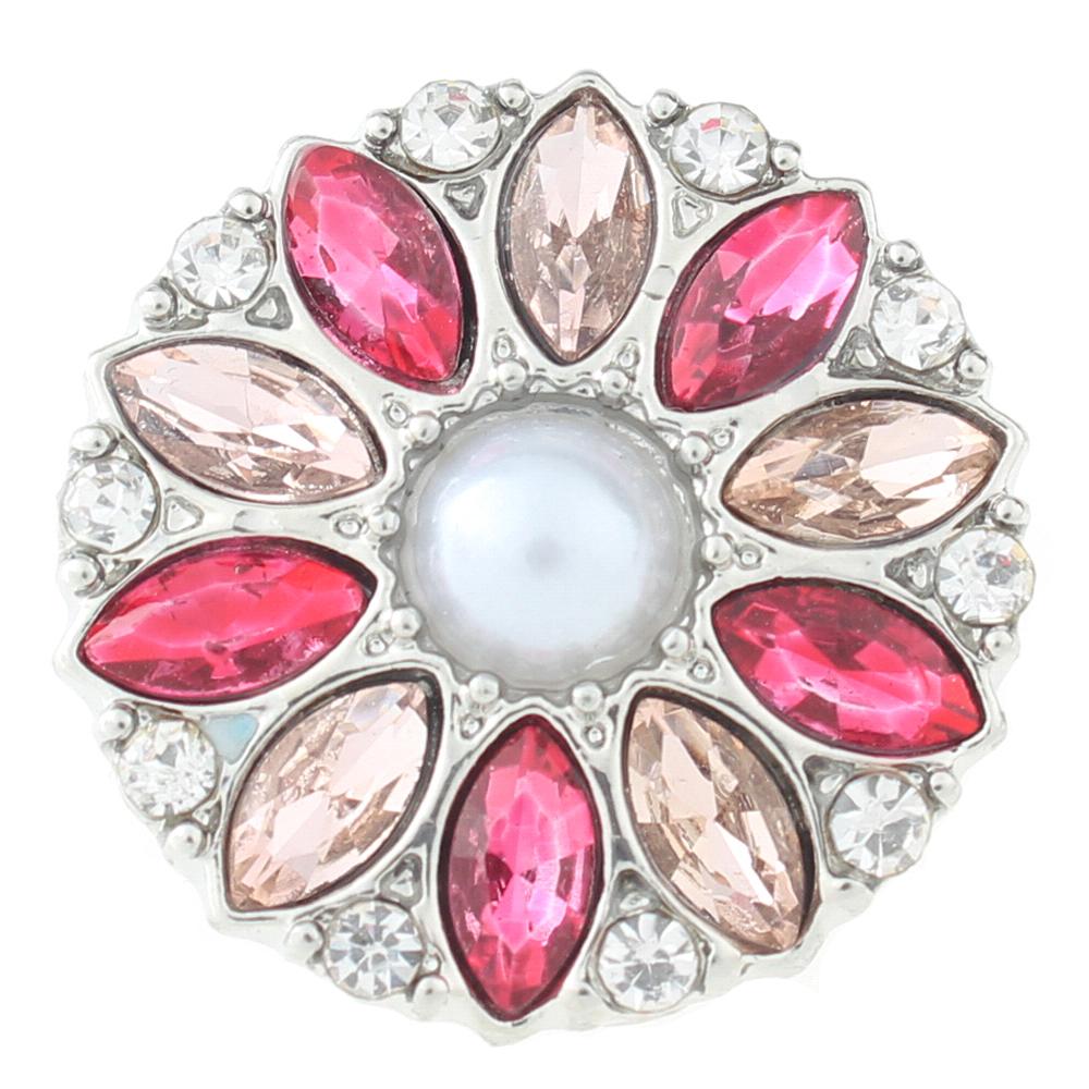 Design snaps plated sliver with pink rhinestone 20mm Snap Button