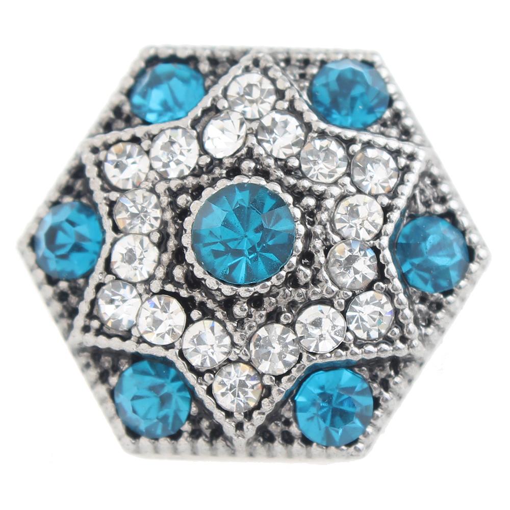 Hexagram with white and blue rhinestone 20mm Snap Button