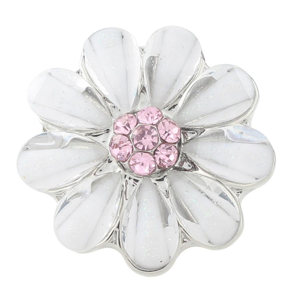 Flower with pink rhinestone 20mm Snap Button