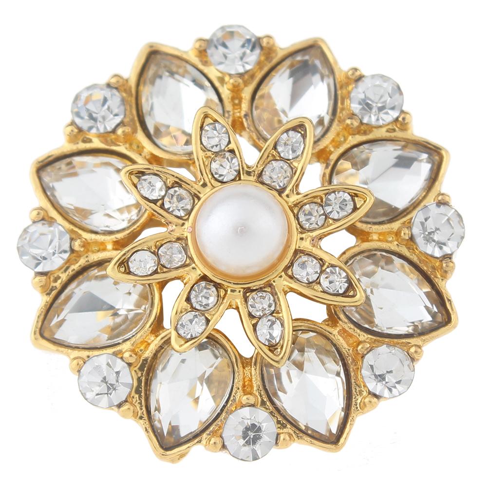 White Crystal Gold-plated 20mm Snap Button